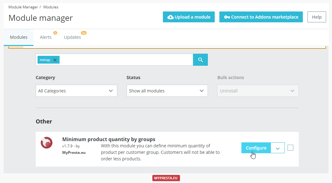 minimal product quantity configuration page