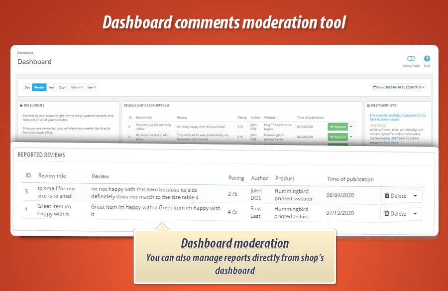 Photo 2: Modération commentaires / avis tableau de bord