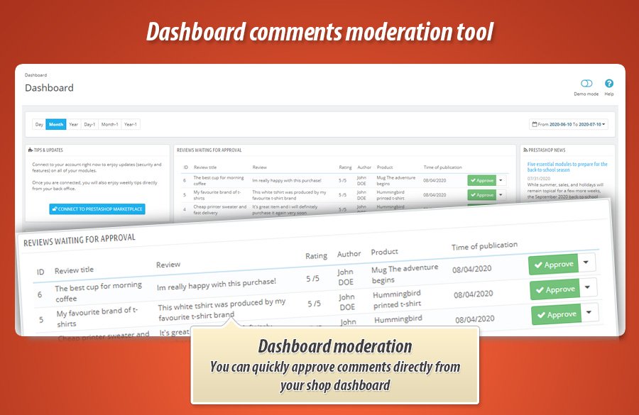 Photo 1: Modération commentaires / avis tableau de bord
