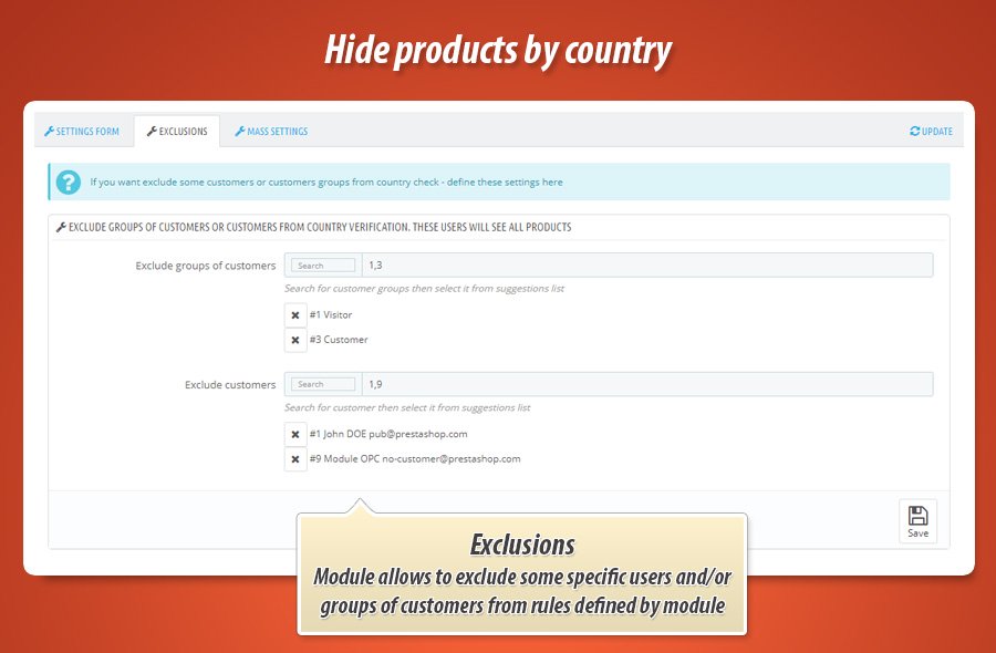 Foto 2: Ocultar Produtos por País (Geolocalização)