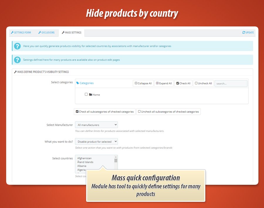 Foto 3: Ocultar Produtos por País (Geolocalização)