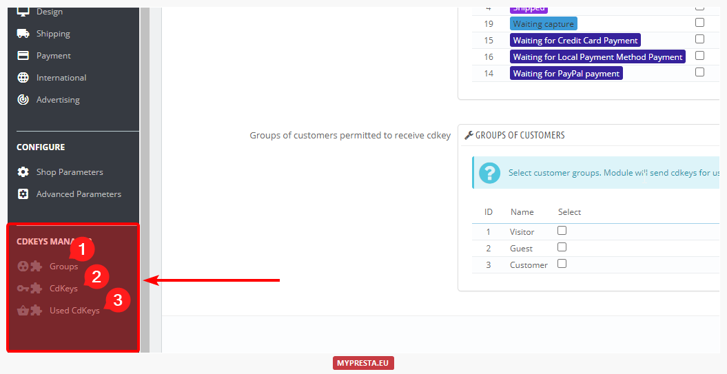 CdKeys manager - group settings documentation