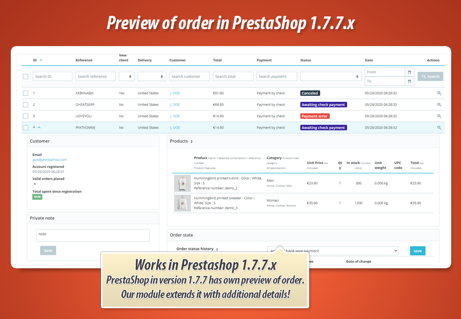 Foto 1: Detalles del pedido de vista previa rápida