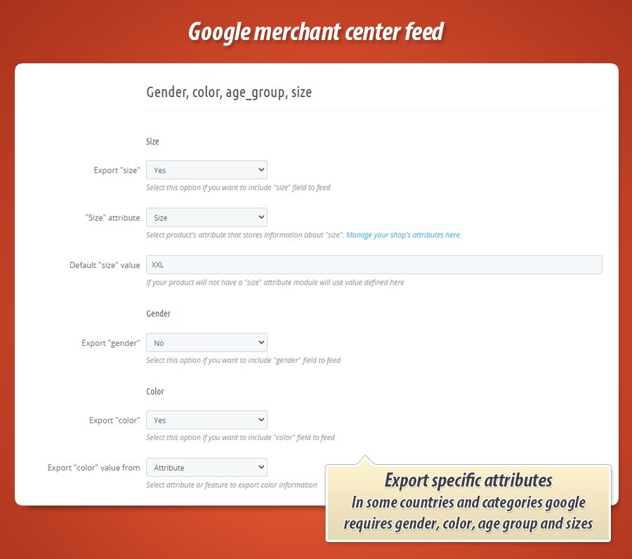 google merchant center age group, size, gener, color