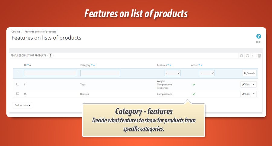Foto 3: Lijst van producteigenschappen