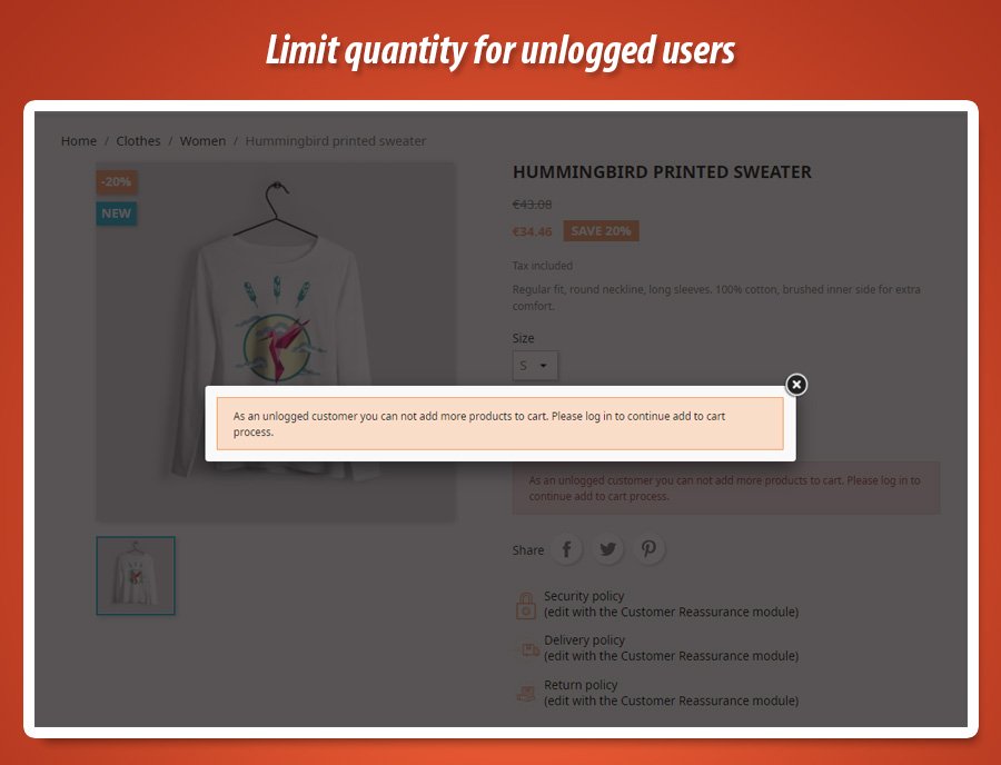 Foto 1: Limita la quantità di prodotti nel carrello per gli utenti non registrati
