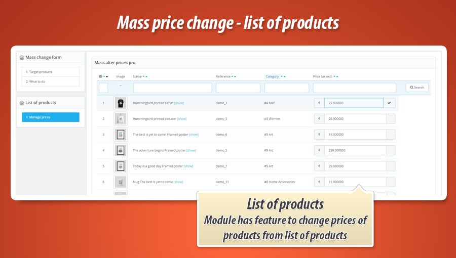 mass price change from list of products