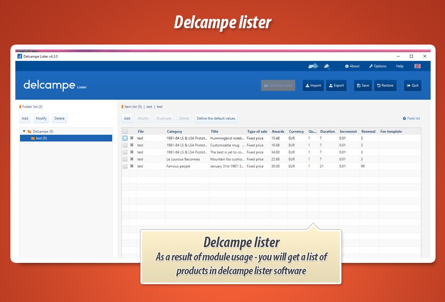 Kuva 2: Vie tuotteet Delcampe Listeriin