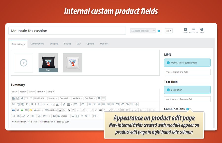 Foto 5: Interne, aangepaste productvelden