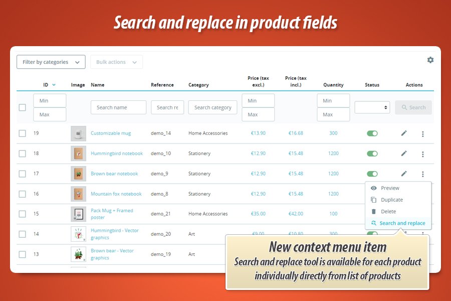 Image 2: Search and replace text in product fields