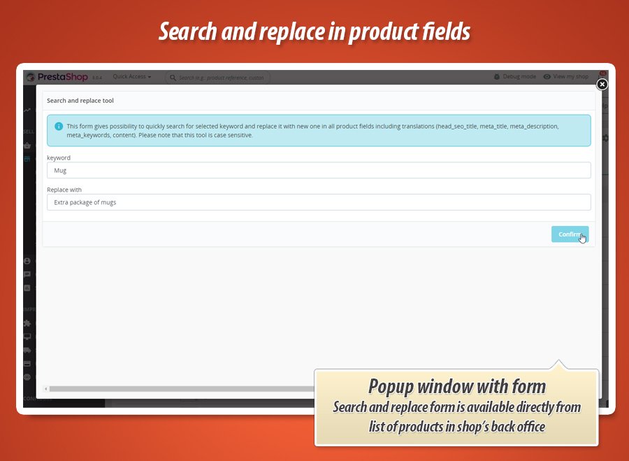 Image 1: Search and replace text in product fields