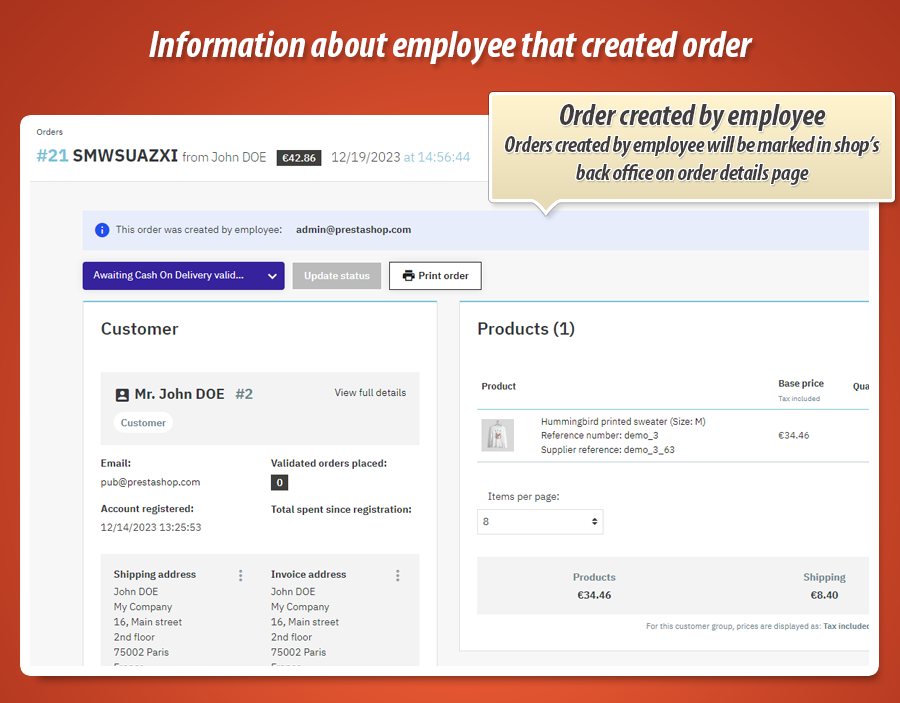 Image 1: Order created by employee