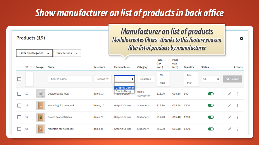 Zdjęcie 1: Producent (marka) na liście produktów w zapleczu