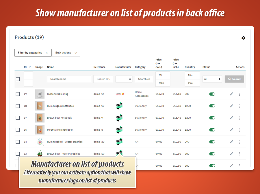Zdjęcie 2: Producent (marka) na liście produktów w zapleczu