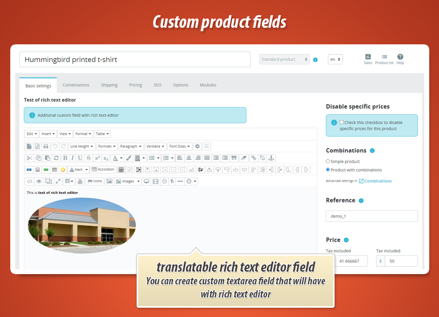 Foto 1: Interne, aangepaste productvelden