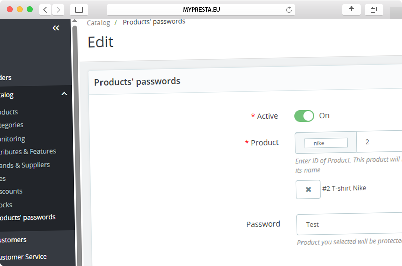 editing and managing passwords in prestashop using friendly product search