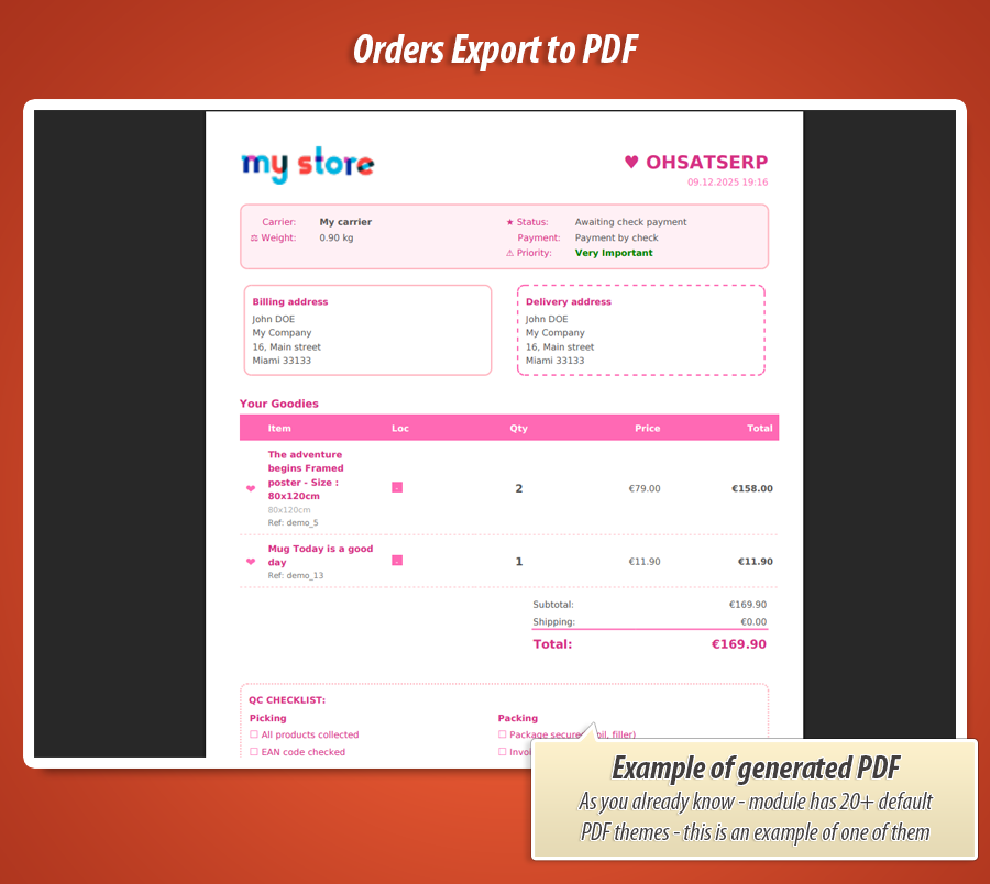 Image 1: Order PDF Export & Warehouse Checklist