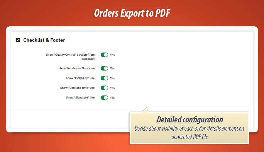 Image 4: Order PDF Export & Warehouse Checklist