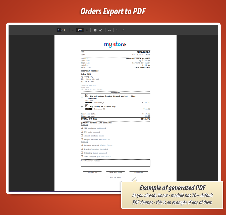 Image 3: Order PDF Export & Warehouse Checklist