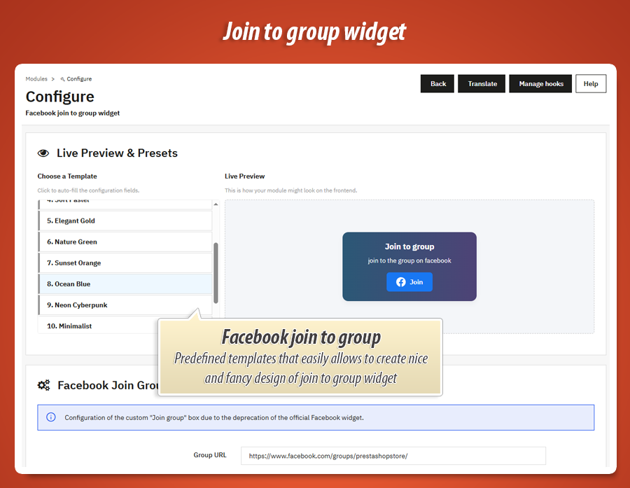 Kuva 2: Facebook-ryhmään liittyvä widget