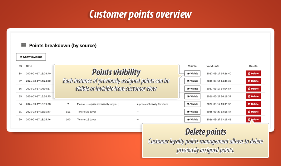 Image 4: Loyalty points – Customer overview & points management