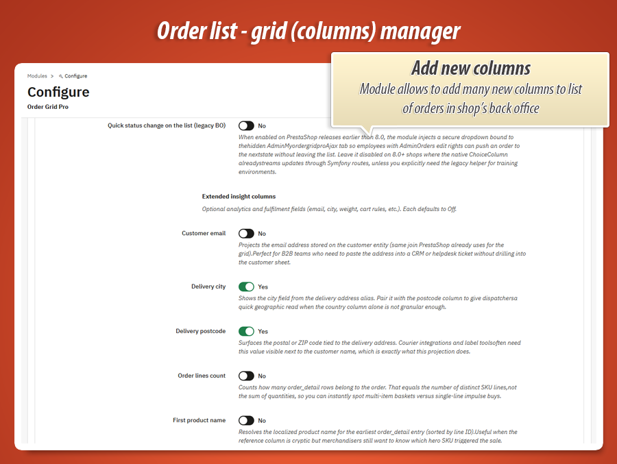 Image 5: Order Grid Pro - columns & layout of list of orders