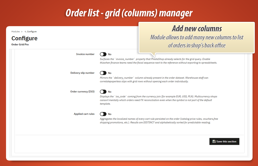 Image 3: Order Grid Pro - columns & layout of list of orders