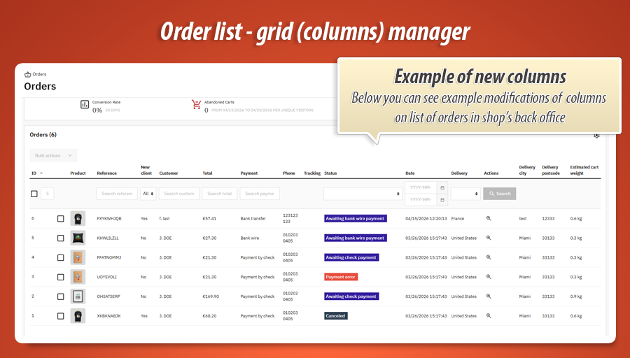 Image 1: Order Grid Pro - columns & layout of list of orders