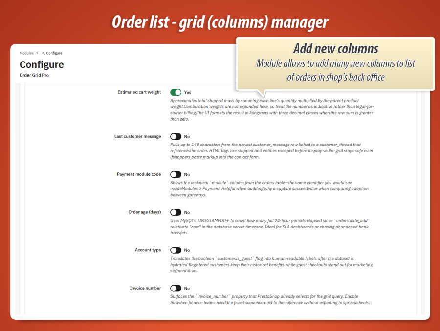 Image 4: Order Grid Pro - columns & layout of list of orders