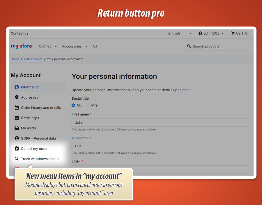Foto 1: EU Retourknop – Online herroepingsformulier