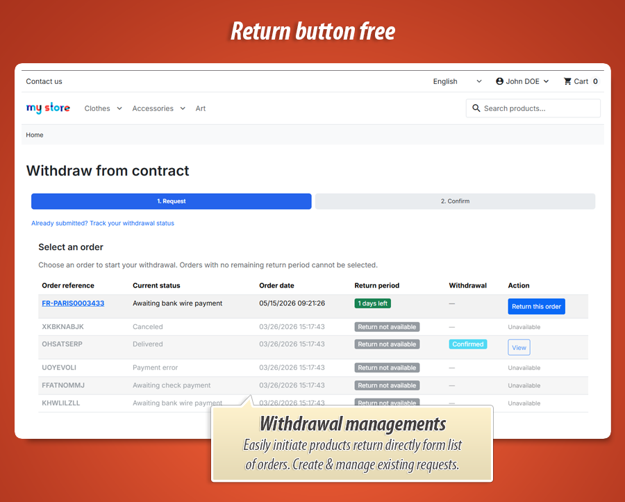 Foto 2: Return Button Free - Desistimiento UE (Gratis)