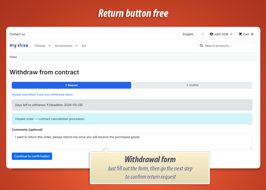 Foto 3: Return Button Free - Desistimiento UE (Gratis)