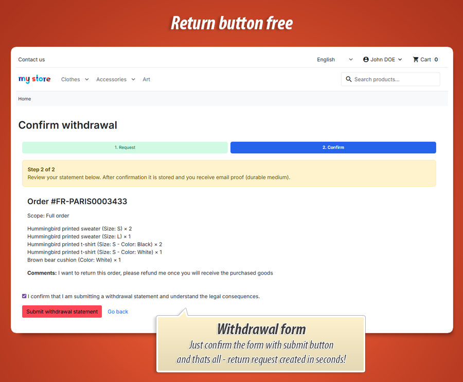Foto 4: Return Button Free - Desistimiento UE (Gratis)