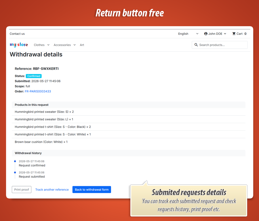 Foto 5: Return Button Free - Desistimiento UE (Gratis)