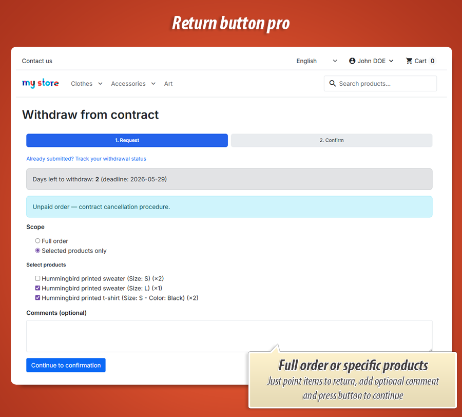Foto 6: EU Retourknop – Online herroepingsformulier