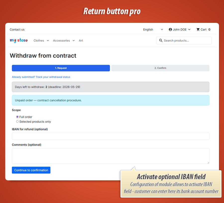 Foto 7: EU Retourknop – Online herroepingsformulier