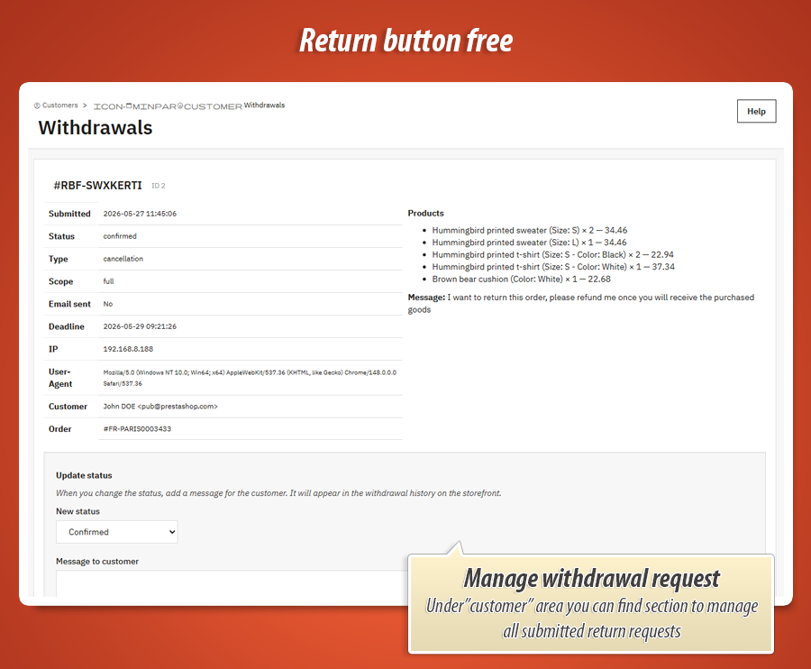 Foto 8: Return Button Free - Desistimiento UE (Gratis)