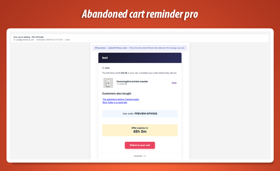 Foto 4: Abandoned Cart Reminder Pro – Drip-E-Mails, Rabattcodes & ROI