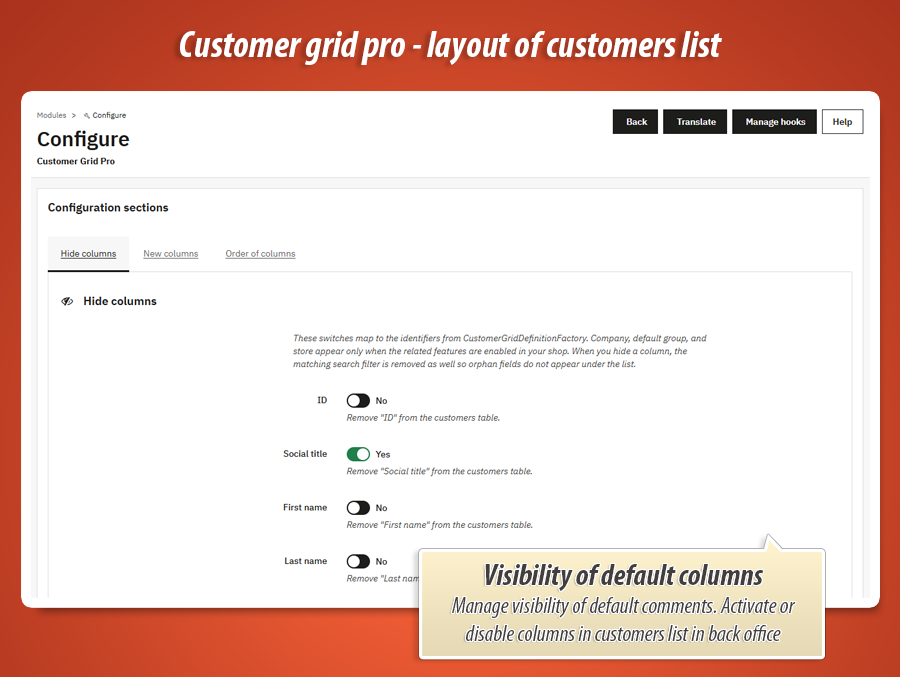 Foto 5: Customer Grid Pro – colunas e layout da lista de clientes