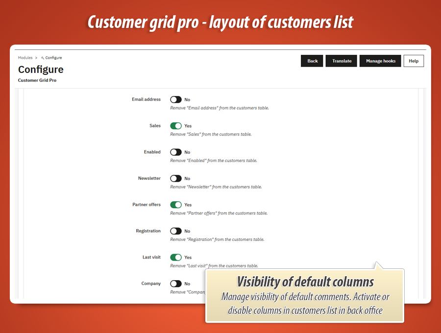 Foto 4: Customer Grid Pro – colunas e layout da lista de clientes