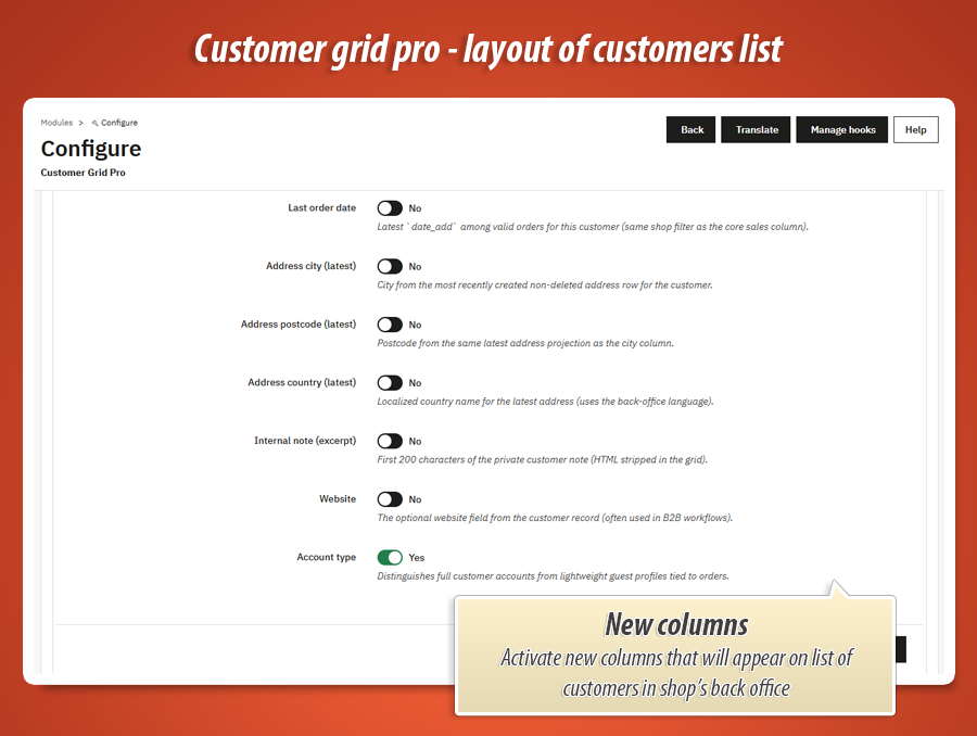Foto 3: Customer Grid Pro – colunas e layout da lista de clientes
