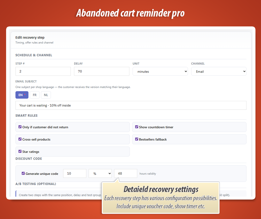 Foto 13: Abandoned Cart Reminder Pro – Drip-E-Mails, Rabattcodes & ROI