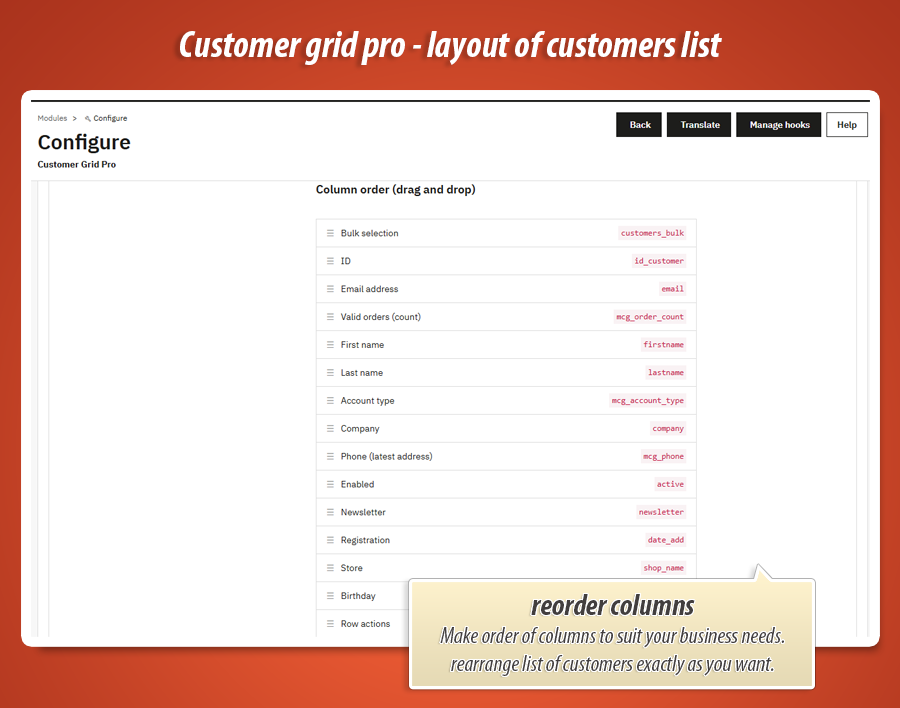 Foto 1: Customer Grid Pro – colunas e layout da lista de clientes