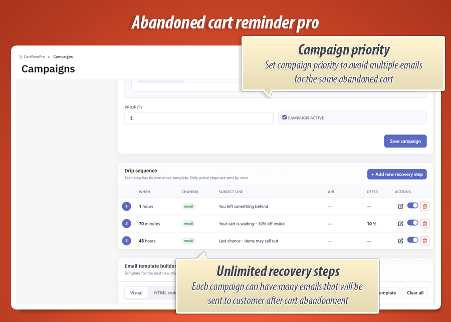 Foto 14: Abandoned Cart Reminder Pro – Drip-E-Mails, Rabattcodes & ROI