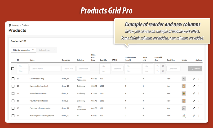 Foto 1: Product Grid Pro – kolommen & lay-out productlijst