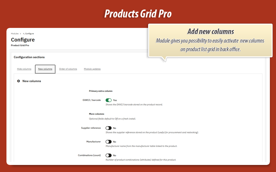 Foto 5: Product Grid Pro – kolommen & lay-out productlijst
