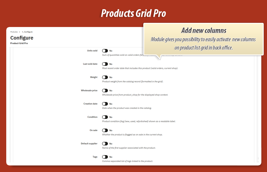 Foto 6: Product Grid Pro – kolommen & lay-out productlijst