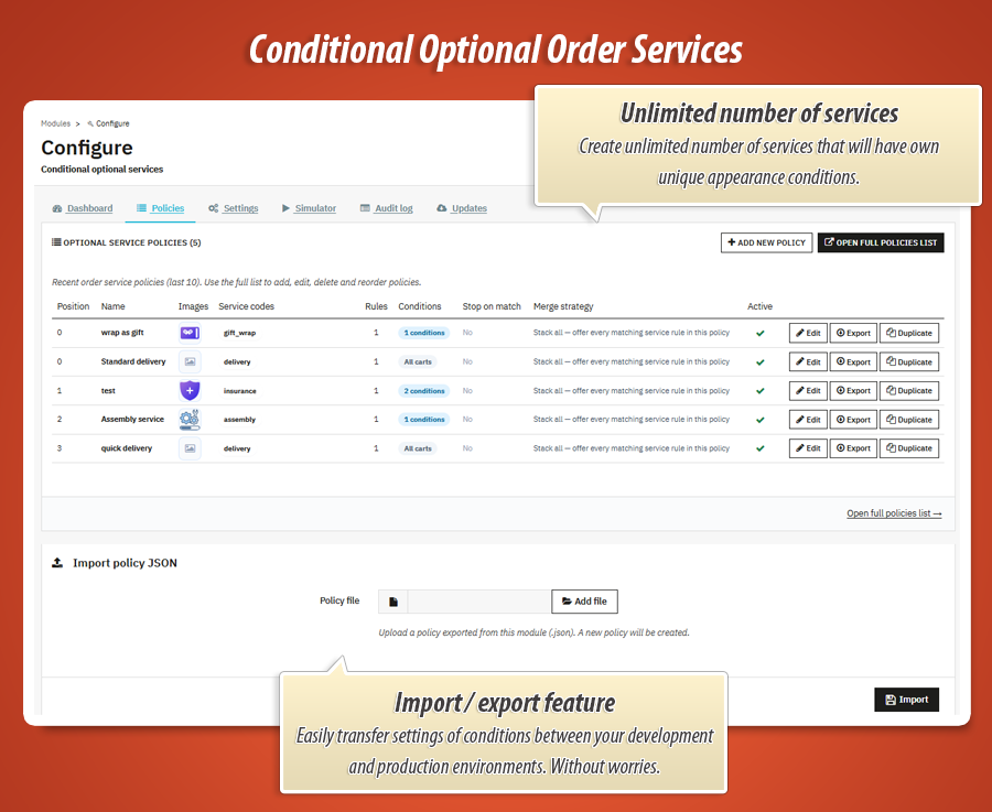 Photo 4: Services optionnels conditionnels à la commande