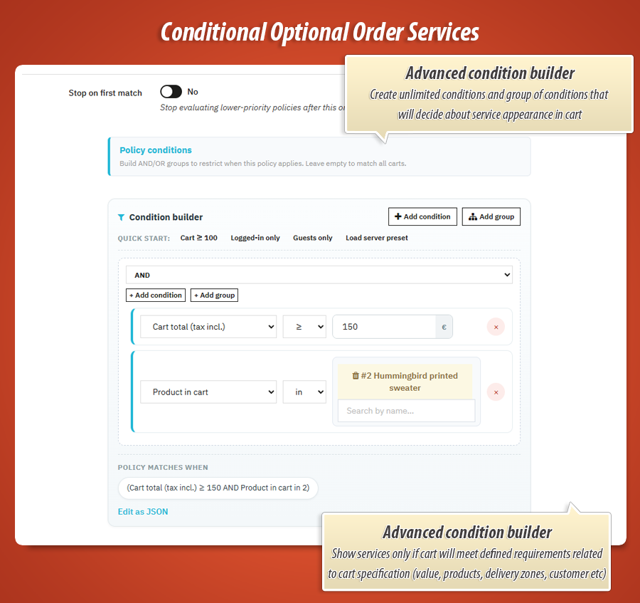 Photo 2: Services optionnels conditionnels à la commande