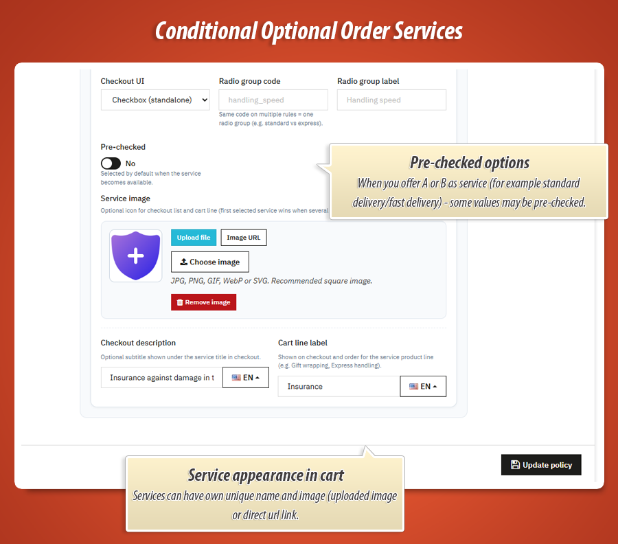 Foto 1: Bedingte optionale Bestellservices